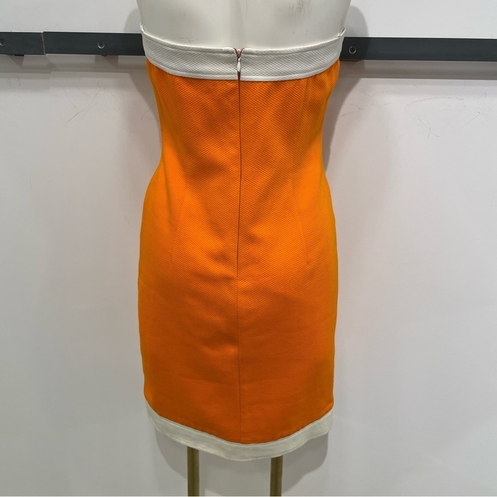 David Meister Strapless Retro Orange White Dress - Picture 3 of 13